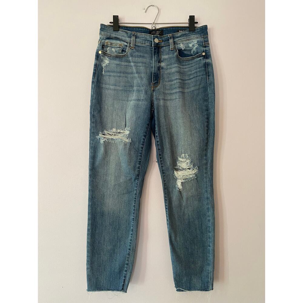 Judy Blue Slim Fit Distressed Frayed Medium Wash Jeans Women's size 11 / 30